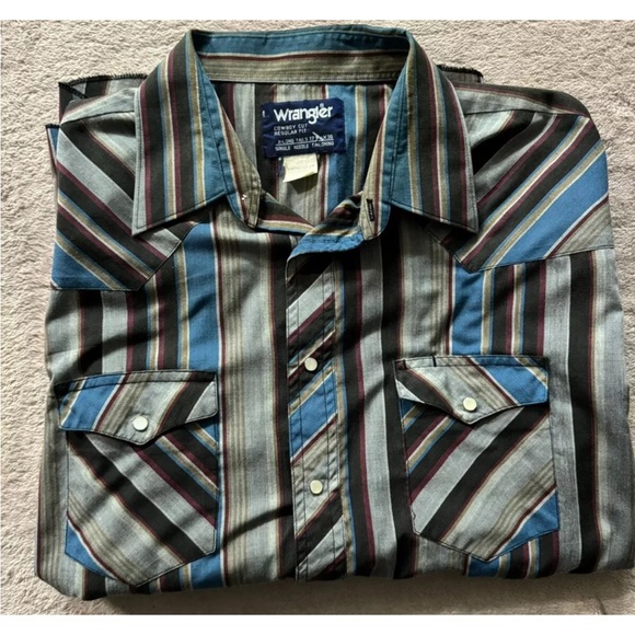Wrangler Mens Striped CowboyCut X Long Tails Single Needle Tailoring 17 1/2 X 36 - Picture 1 of 9